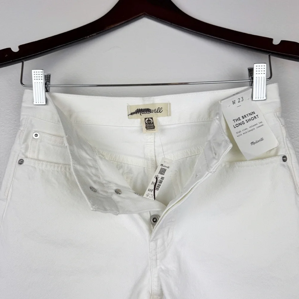 Madewell Brynn Long Shorts High Rise Raw Hem Button Fly White Size 23 NWT